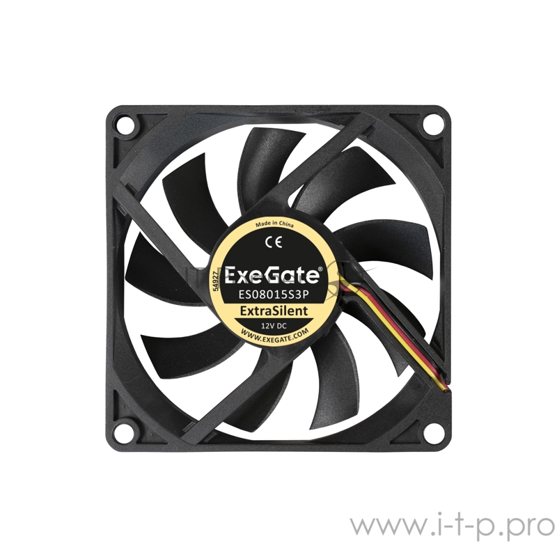 Вентилятор ExeGate ExtraSilent ES08015S3P, 80x80x15 мм, подшипник скольжения, 3pin, 1600RPM, 23dBA