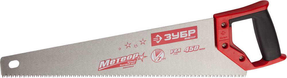 Ножовка, Пилки, Полотна ЗУБР МАСТЕР МЕТЕОР 1537-45 Ножовка { по дереву, закаленный зуб, сталь У8, 2-комп. пластиковая рукоятка, шаг зуба 3,5мм, 450м }