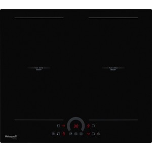 Индукционные варочные панели Weissgauff 60 см, индукционная, стеклокерамика Vitro Ceramic Glass, сенсорное+слайдерное управление, FLEX ZONE, индикация степени нагрева, таймер, блокировка от детей, черная