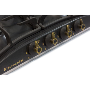 Electronicsdeluxe 5840.00гмв-006 ЧР в.г/пан Газовая 4-х конфорочная, газ-контроль, электро.розжиг в ручке, ручки блестящее золото, электроподжиг в ручке, эмаль черная матовая BLACK MATT, чугунные реш., размер 58x50x8,5см