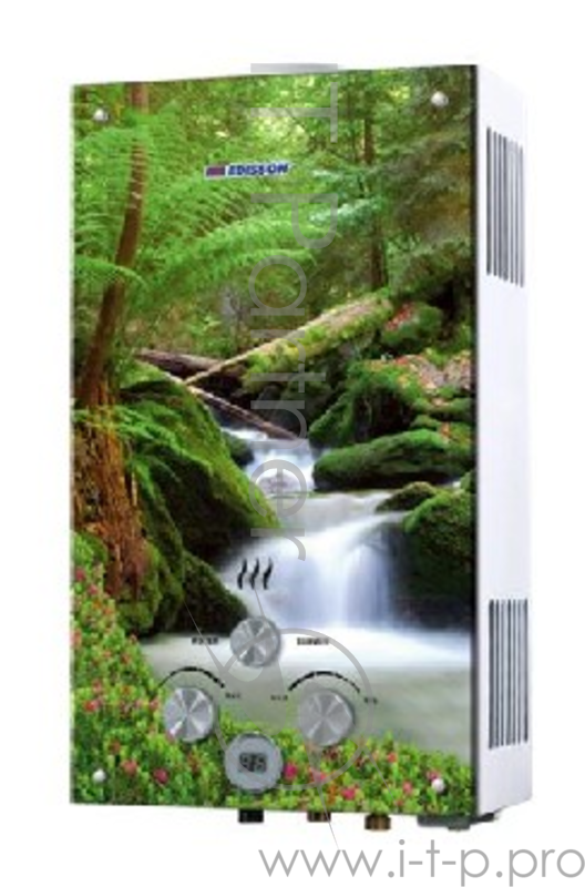 Водонагреватель EDISSON F 20 GD (Лес) Газовый проточный водонагреватель(Стеклянный фасад, мощность 20кВт, лужёный теплообменник 2,5кг, произв. 10л/мин, регулировка протока воды 0,025-0,8мПа и подачи газа 1274мПа, переключатель режимов «зима/лето», ин