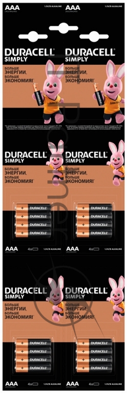 Батарея Duracell Simply LR03-4BL MN2400 AAA (промо:4x4) (16шт)