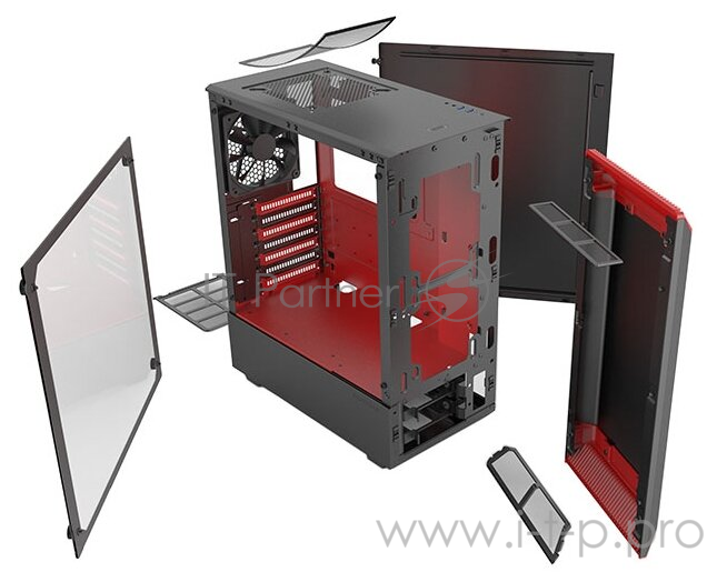 Корпус PHANTEKS Eclipse P300 Tempered Glass, Black-Red, RGB LED иллюминация, цельнометалический, Mid-Tower