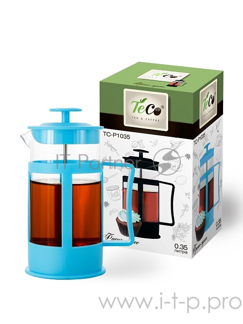 Френч-пресс TECO, TС-P1035-BU (голубой) 0,35 л. из пластика и стекла цветной