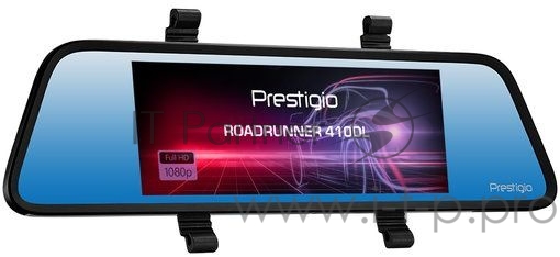 Видеорегистратор Prestigio PCDVRR410DL RoadRunner 410DL, 6.86 (1280x480) touch display, Dual camera: front - FHD 1920x1080@30fps, HD 1280x720@30fps, rear - VGA 640x480@30fps, CPU SSC8336, 2 MP CMOS GC2063 image sensor, 12 MP camera, 100° Viewing Angl
