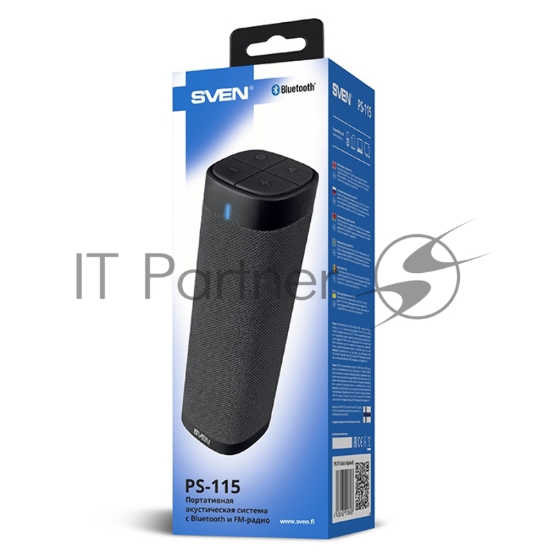 Портативная колонка SVEN PS-115, черный (10 Вт, TWS, Bluetooth, FM, USB, microSD, 1800мА*ч)