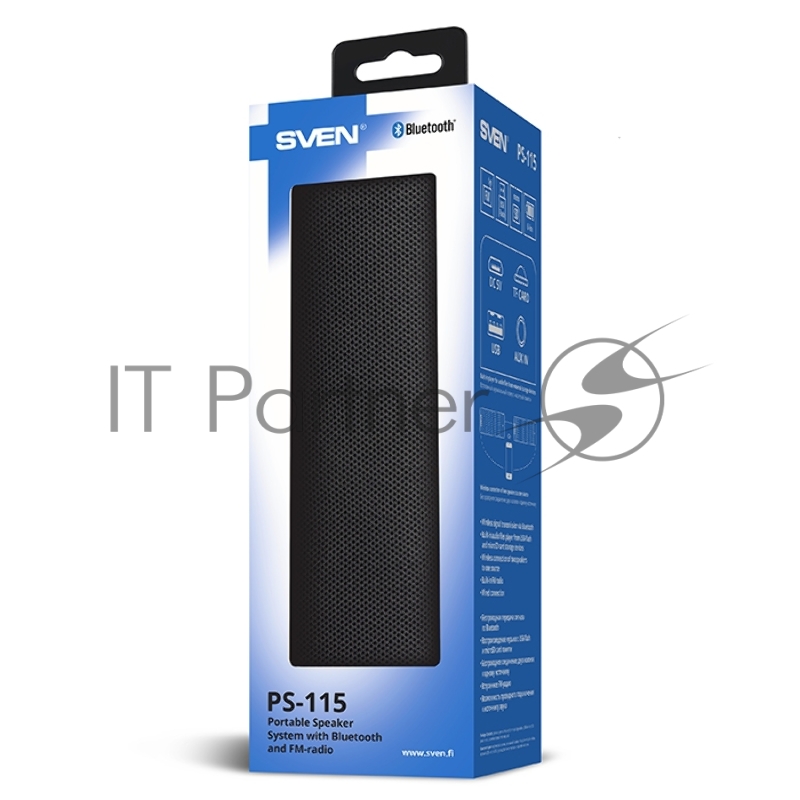 Портативная колонка SVEN PS-115, черный (10 Вт, TWS, Bluetooth, FM, USB, microSD, 1800мА*ч)