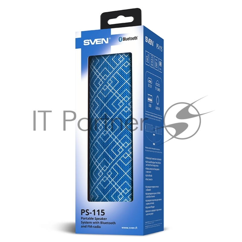 Портативная колонка SVEN PS-115, синий (10 Вт, TWS, Bluetooth, FM, USB, microSD, 1800мА*ч)