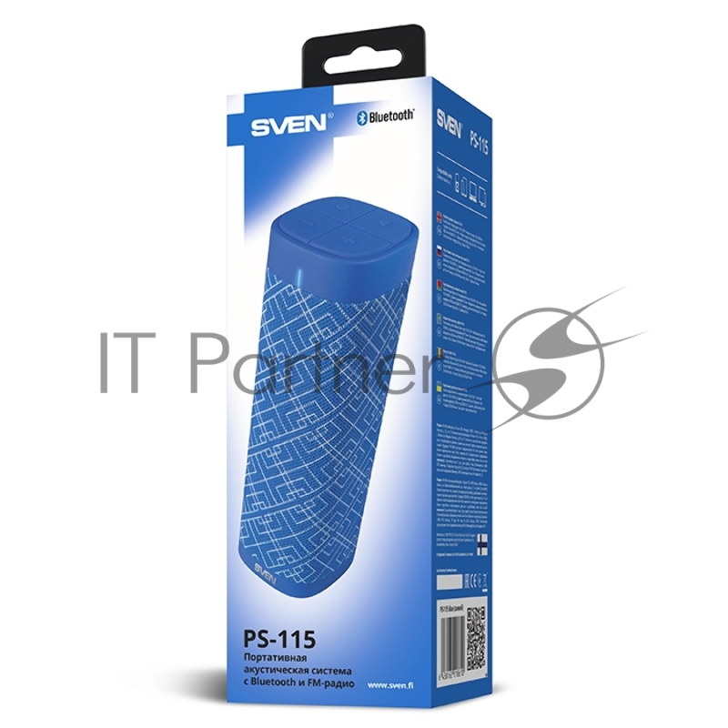 Портативная колонка SVEN PS-115, синий (10 Вт, TWS, Bluetooth, FM, USB, microSD, 1800мА*ч)