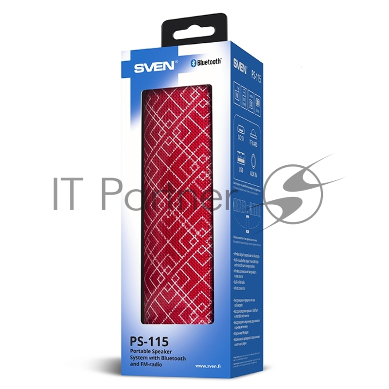 Портативная колонка SVEN PS-115, красный (10 Вт, TWS, Bluetooth, FM, USB, microSD, 1800мА*ч)
