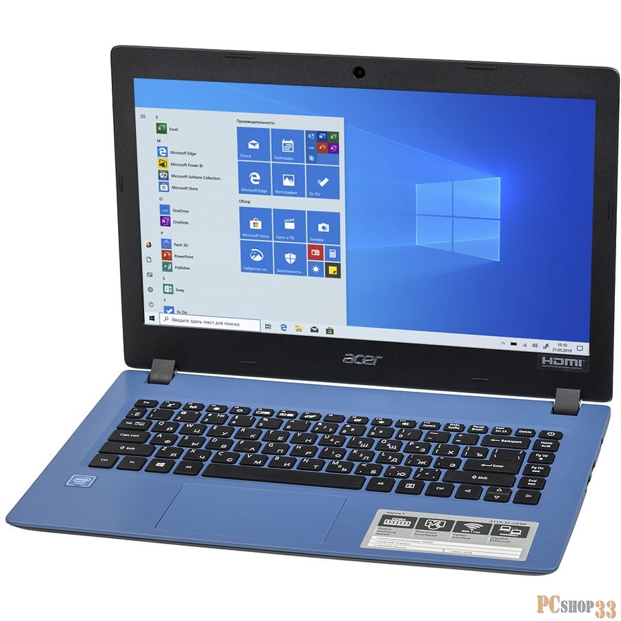 Ноутбук Acer Aspire 1 A114-32-C04W Celeron N4000/4Gb/eMMC64Gb/Intel UHD Graphics 600/14/HD (1366x768)/Windows 10/blue/WiFi/BT/Cam