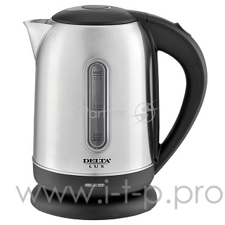 Чайник электрический DELTA LUX DE-1001 нерж.,черный, со СЪЁМНЫМ ФИЛЬТРОМ, с ОКНОМ : 2200Вт, 1.7л (8)