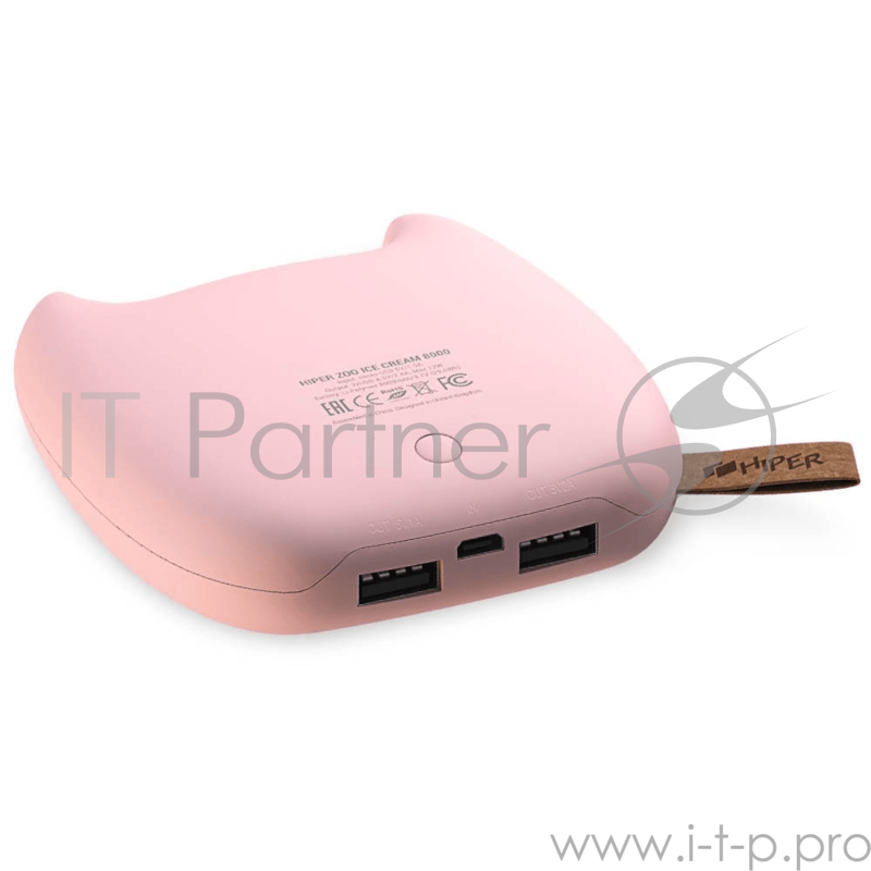 Аккумулятор HIPER Внешний аккумулятор HIPER ZOO ICE CREAM Li-Pol 8000mAh 2.4A+1.5A 2xUSB, розовый