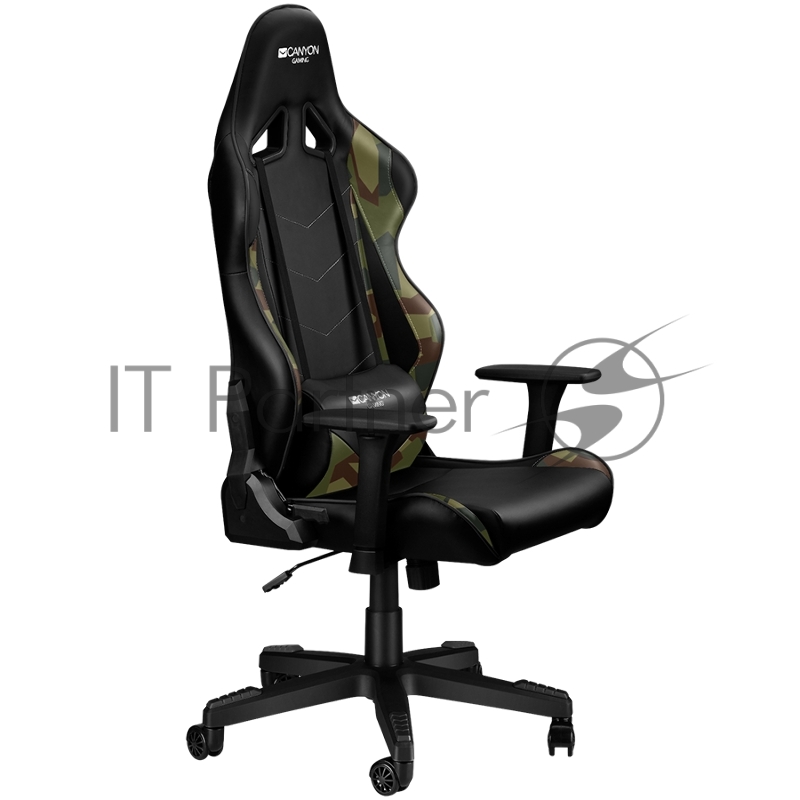 Кресло Gaming chair, PU leather, Original foam and Cold molded foam, Metal Frame, Butterfly mechanism, 90-165 dgree, 3D armrest, Class 4 gas lift, Nylon 5 Stars Base, 60mm PU caster, Black+camouflage pattern