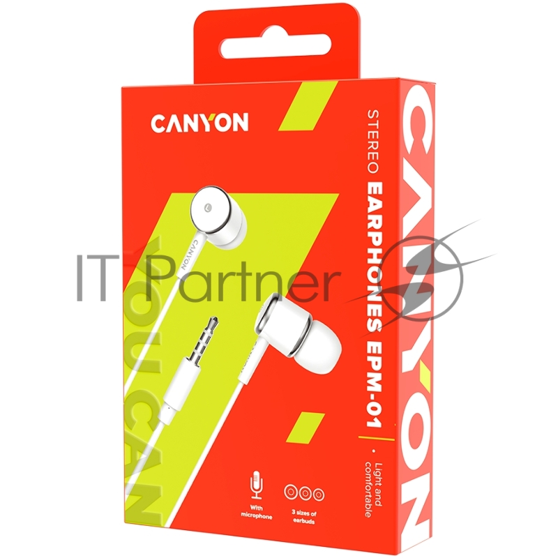Наушники CANYON CNE-CEPM01W Stereo earphones with microphone, White