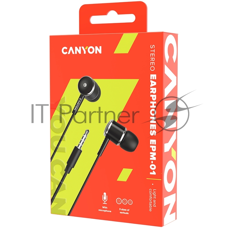 Наушники CANYON CNE-CEPM01B Stereo earphones with microphone, Black