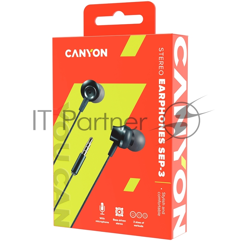 Наушники CANYON CNS-CEP3DG Стерео наушники с микрофоном, металлическая оболочка, 1,2 М, темно-серый