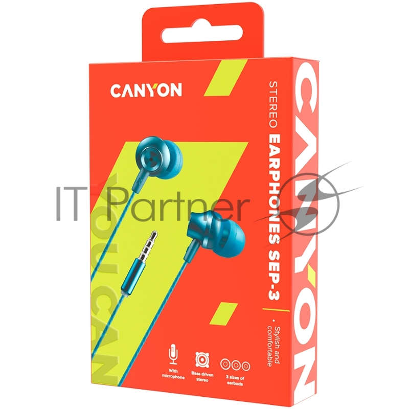 Наушники CANYON CNS-CEP3BG Стерео наушники с микрофоном, металлическая оболочка, 1,2 М, сине-зеленый