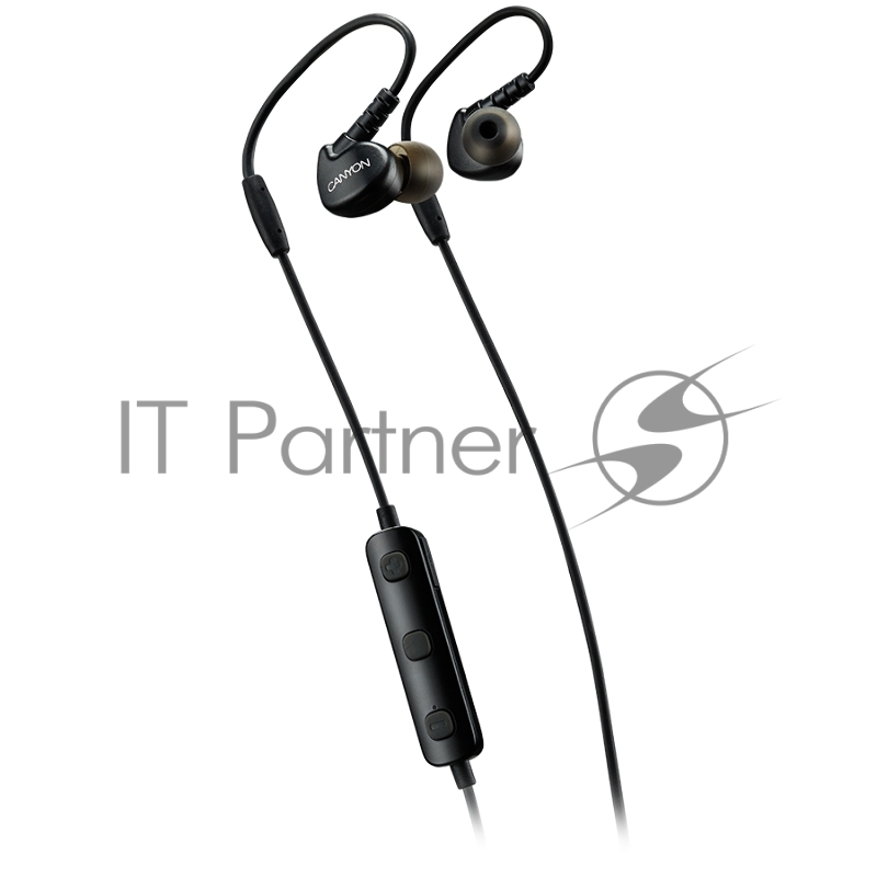 Наушники CANYON Bluetooth sport earphones with microphone, cable length 0.3m, 18*25*22mm, 0.028kg, Black