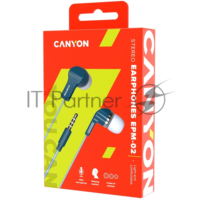 Наушники CANYON Stereo Earphones with inline microphone, Blue, cable length 1.2m, 20*15*10mm, 0.013kg