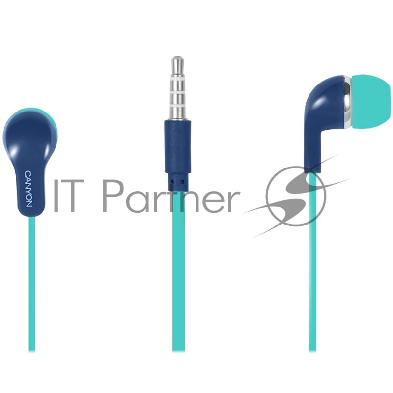 Наушники CANYON Stereo Earphones with inline microphone, Green+Blue, cable length 1.2m, 20*15*10mm, 0.013kg