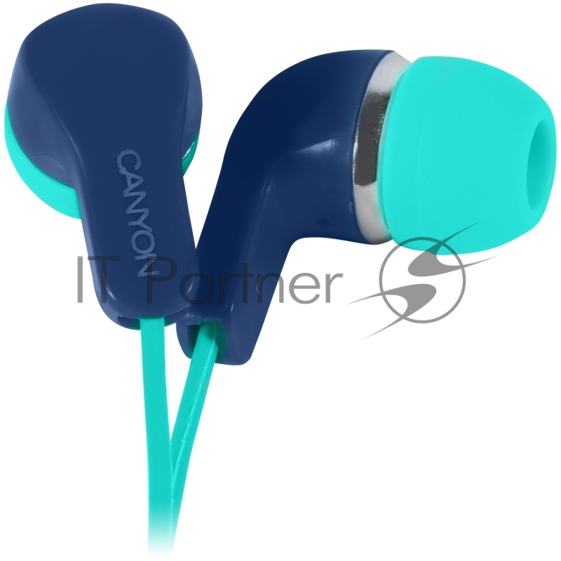 Наушники CANYON Stereo Earphones with inline microphone, Green+Blue, cable length 1.2m, 20*15*10mm, 0.013kg
