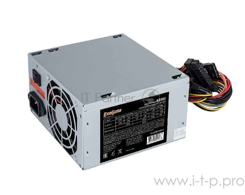 Блок питания 550W ExeGate AB550, ATX, PC, 8cm fan, 24p+4p, 3*SATA, 2*IDE, FDD + кабель 220V в комплекте