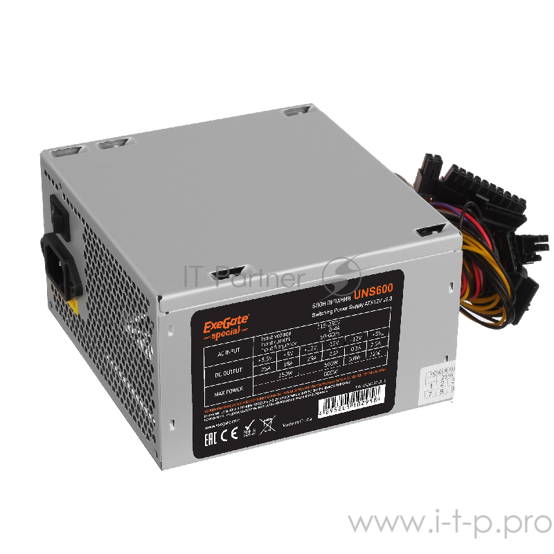 Блок питания 600W ExeGate Special UNS600, ATX, PC, 12cm fan, 24p+4p, 6/8p PCI-E, 3*SATA, 2*IDE, FDD + кабель 220V в комплекте