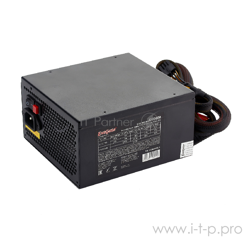Блок питания 600W ExeGate EVO600, ATX, PC, RGB, black, APFC, 12cm, 24p+(4+4)p, PCI-E, 5*SATA, 3*IDE, FDD + кабель 220V в комплекте