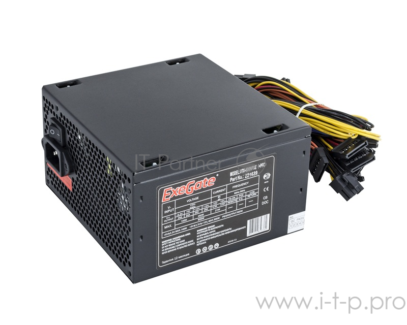 Блок питания 600W ExeGate 600NPXE(+PFC), ATX, PC, black, 12cm fan, 24p+(4+4)p,6/8p PCI-E,4SATA, 3IDE,FDD + кабель 220V в комплекте
