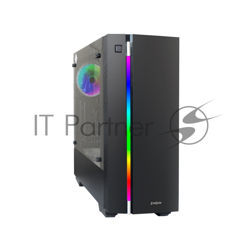 Корпус Miditower ExeGate EVO-9201 Black-RGB light, ATX, <без БП>, с окном, 2*USB+1*USB3.0, HD Audio