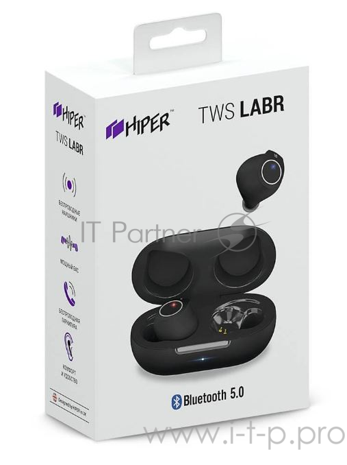 Наушники HIPER Беспроводные наушники HIPER TWS BRISE V2 Bluetooth 5.0 гарнитура Li-Pol 2x40mAh+280mAh черный