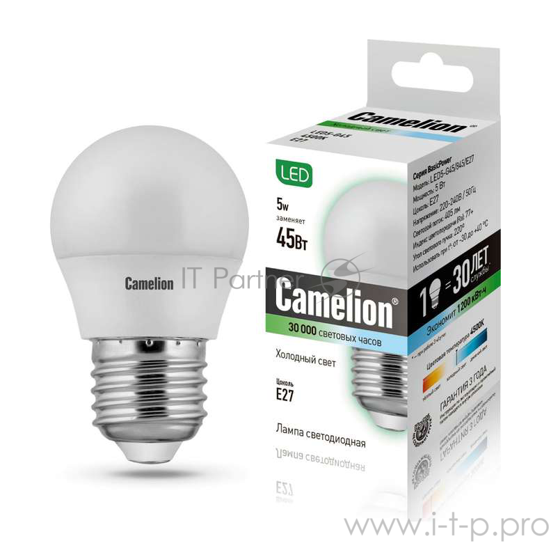 Camelion LED5-G45/845/E27 (Эл.лампа светодиодная 5Вт 220В) BasicPower