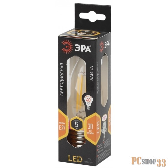 ЭРА Б0027933 Светодиодная лампа свеча F-LED B35-5w-827-E27