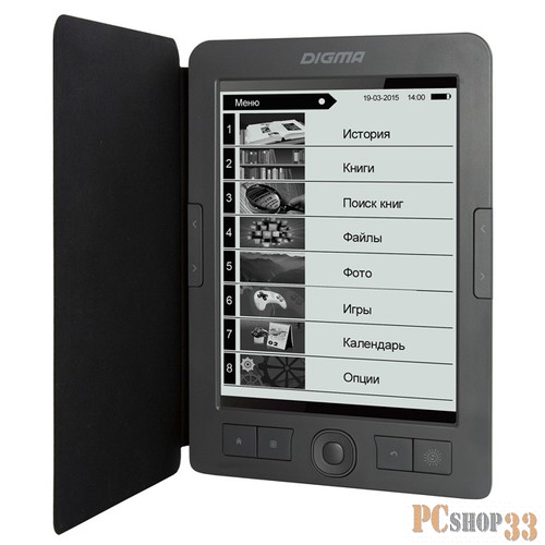 Электронная книга Digma E656 Cover 6 E-Ink Carta 800x600 600MHz/4Gb/microSDHC темно-серый (в компл.