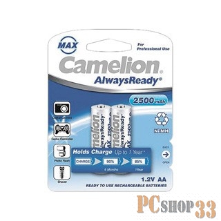Camelion AA- 2500mAh Ni-Mh Always Ready BL-2 (NH-AA2500ARBP2, аккумулятор, 1.2В)
