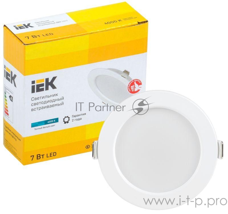 Iek LDVO0-1611-07-4000-K01 Светильник LED ДВО 1611 белый круг 7Вт 4000К IP20 {пластик. корпус, диам 95 мм}