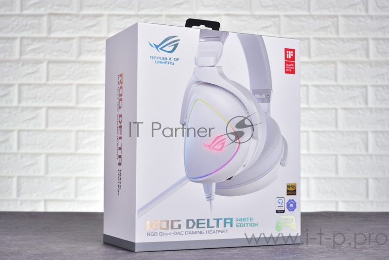 ASUS ROG Delta белые Игровые наушники (USB Type-C + A, RGB подсветка, 50 мм неодимовые магниты, 32 Ом, 20 ~ 20000 Гц, микрофон, 90YH02HW-B2UA00)