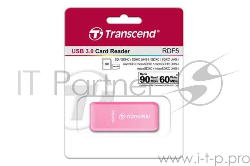 Устройство чтения/записи флеш карт Transcend RDF5, SD/microSD, USB 3.0, Розовый