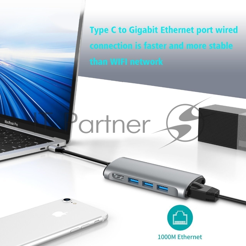 Кабель-адаптер USB3.1 Type-CM-->HDMI 4K*60Hz +3USB3.0+RJ45+TF+SD+PD charging VCOM <CU463>