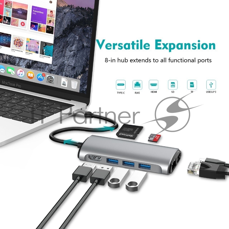 Кабель-адаптер USB3.1 Type-CM-->HDMI 4K*60Hz +3USB3.0+RJ45+TF+SD+PD charging VCOM <CU463>