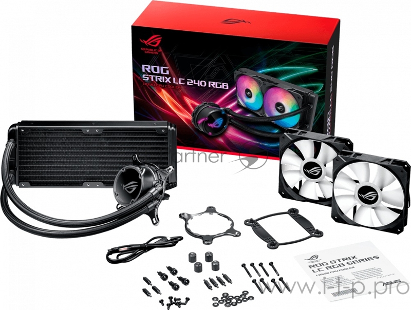 ASUS ROG STRIX LC 240 RGB система водяного охлаждения процессора (Intel: LGA 115x,1366, 2011, 2011-3, 2066, AMD: AM4, TR4*, 120mm 2 вентилятора RGB,