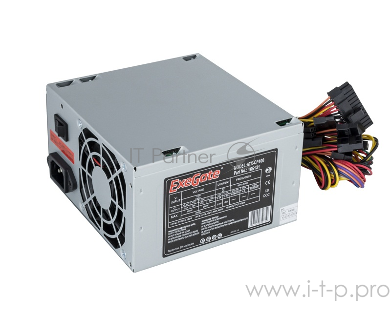 Блок питания 400W ExeGate CP400, ATX, PC, 8cm fan, 24p+4p, 3*SATA, 2*IDE, FDD + кабель 220V в комплекте