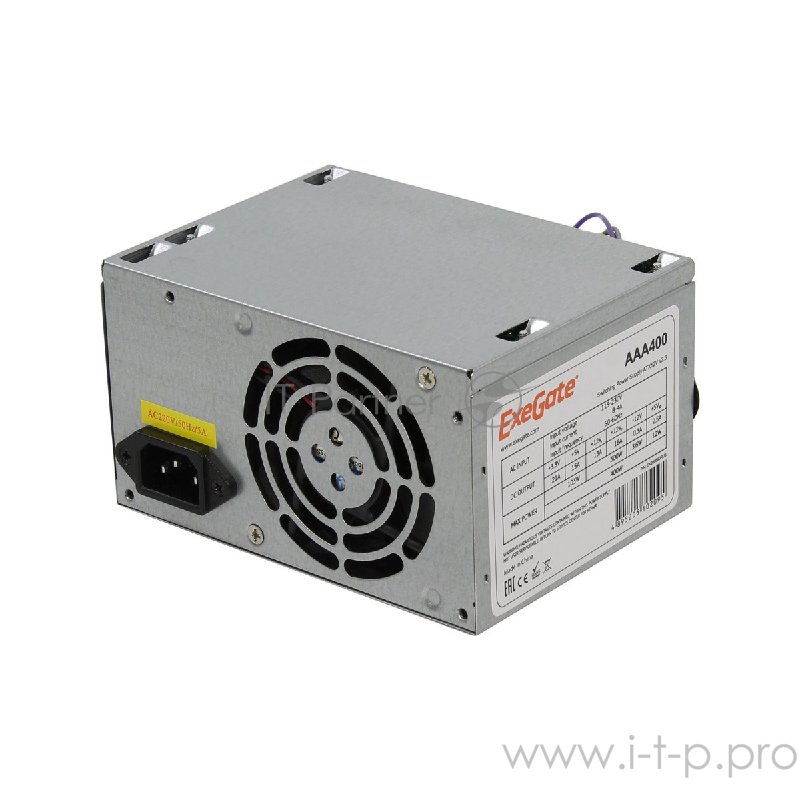 Блок питания 400W ExeGate Special AAA400, ATX, PC, 8cm fan, 24p+4p, 2*SATA, 1*IDE + кабель 220V в комплекте