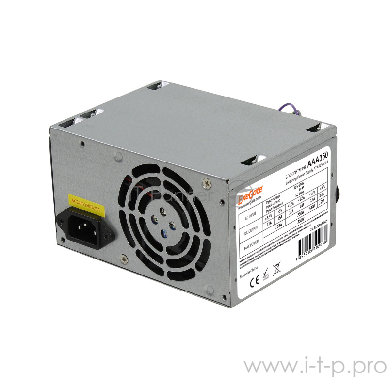 Блок питания 350W ExeGate Special AAA350, ATX, PC, 8cm fan, 24p+4p, 2*SATA, 1*IDE + кабель 220V в комплекте
