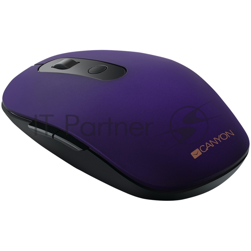 Мышь Canyon 2 in 1 Wireless optical mouse with 6 buttons, DPI 800/1000/1200/1500, 2 mode(BT/ 2.4GHz), Battery AA*1pcs, Violet, silent switch for right/left keys, 65.4*112.25*32.3mm, 0.092kg