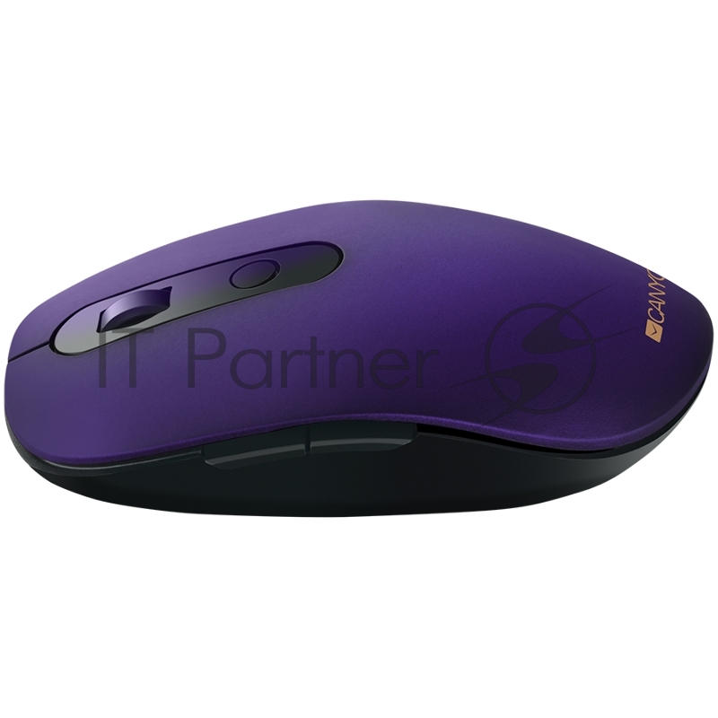 Мышь Canyon 2 in 1 Wireless optical mouse with 6 buttons, DPI 800/1000/1200/1500, 2 mode(BT/ 2.4GHz), Battery AA*1pcs, Violet, silent switch for right/left keys, 65.4*112.25*32.3mm, 0.092kg