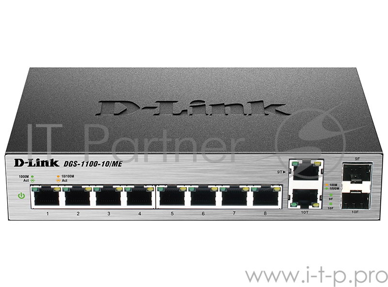 Коммутатор настраиваемый D-Link DGS-1100-10/ME/A1A/A2A 2 уровня с 8 портами 10/100/1000Base-T и 2 комбо-портами 100/1000Base-T/SFP