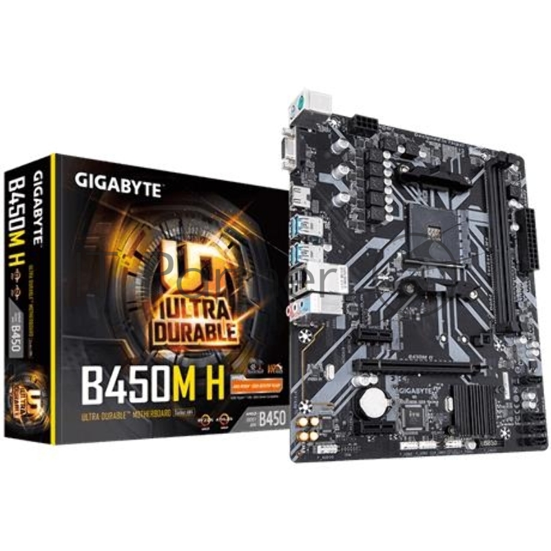 Материнская плата Gigabyte B450M H, Socket AM4, AMD B450, 2xDDR4-2933, D-SUB+HDMI, 1xPCI-Ex16, 2xPCI-Ex1, 4xSATA3(RAID 0/1/10), 1xM.2, 8 Ch Audio, GLan, (2+4)xUSB2.0, (4+2)xUSB3.1, 2xPS/2, mATX, RTL {10}