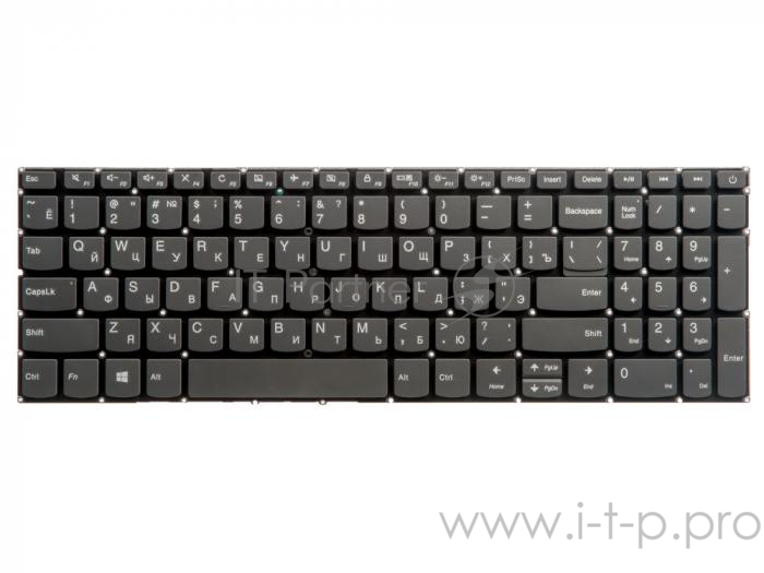 Клавиатура для ноутбука Lenovo IdeaPad 320-15ABR, 320-15IAP, 320-15AST, 320-15IKB, 320-15ISK, 330-15ARR, 330-15AST, 330-15IKB, 330-15ICH, 330-15ICN, 330-15IGM, 330-15IKB, 330-17AST, 330-17IKB, 520-15, 520-15IKB, 720-15IKB, серая без рамки, гор. Ente